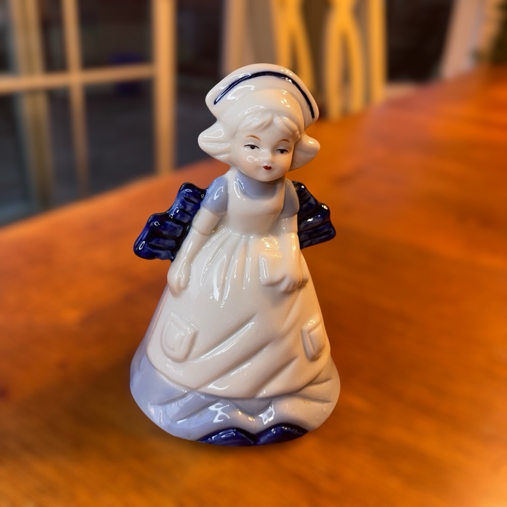 Nurse Angel Bell Figurine Sick Bell Blue  White Porcelain Vtg 4.5" Graduation